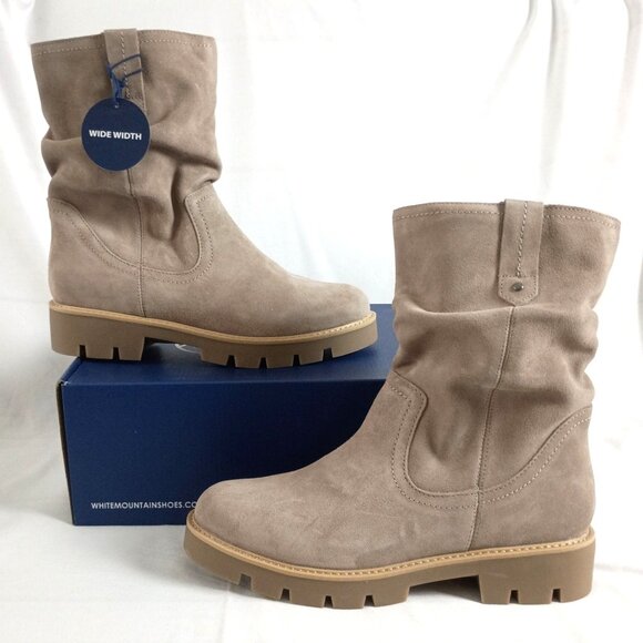 White Mountain Glean Mid Calf Boots Taupe Suede Leather 9.5W New in Box - Picture 1 of 10
